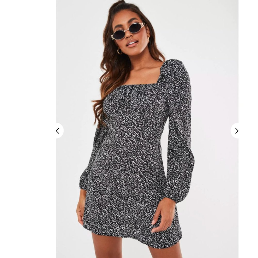 Missguided Black Floral Skater Mini Dress NWT Sz6